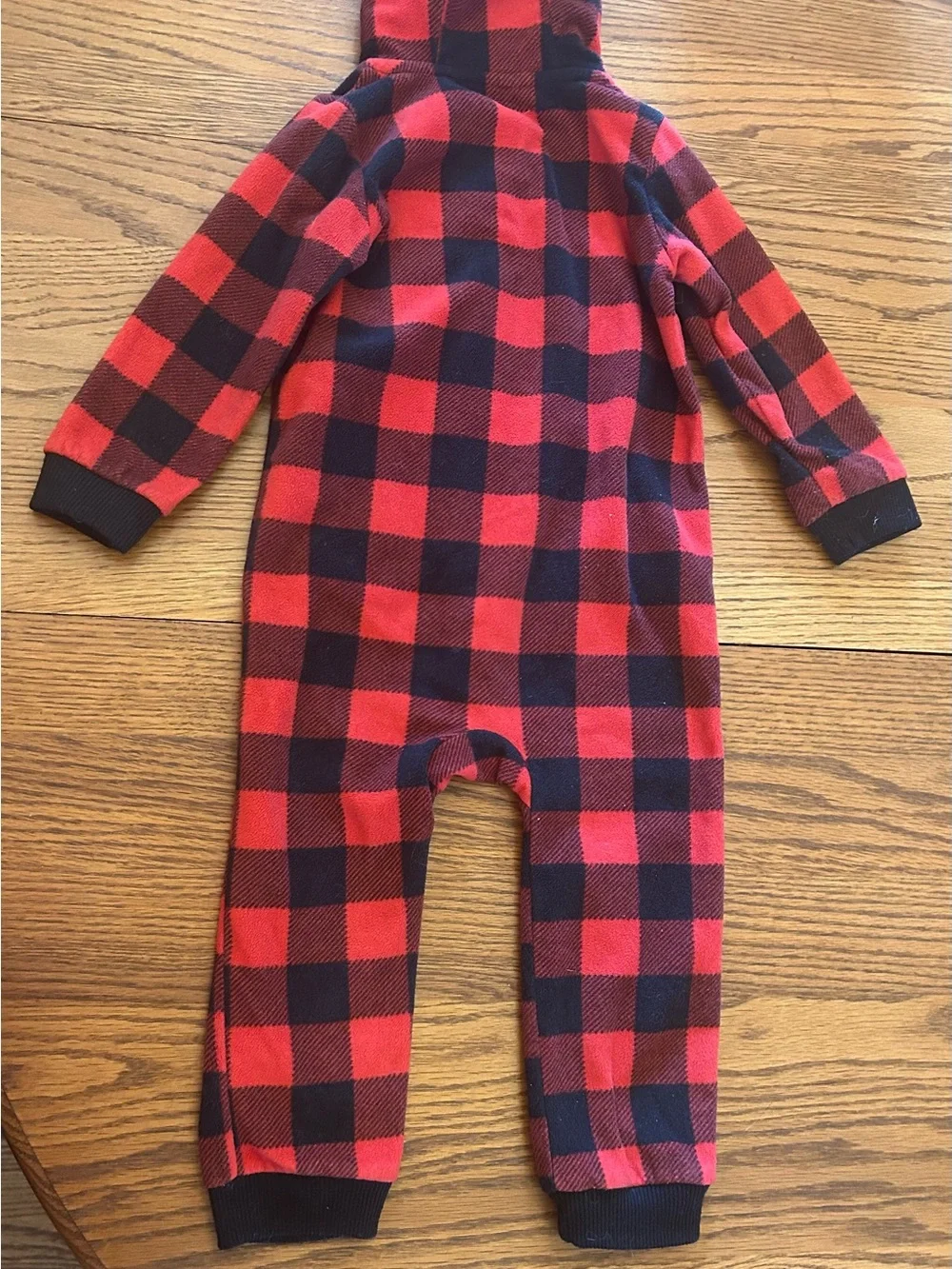 Carter's Red and Black Buffalo Plaid Hooded Fleece Zip Jumpsuit